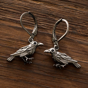 "Nevermore" Black Raven Leverback Earrings