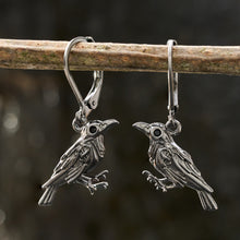 Load image into Gallery viewer, &quot;Nevermore&quot; Black Raven Leverback Earrings