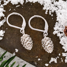 Load image into Gallery viewer, Rhodium Leverback Pine Cone Earrings