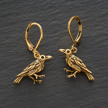 Load image into Gallery viewer, &quot;Nevermore&quot; Gold Raven Leverback Earrings