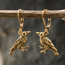 Load image into Gallery viewer, &quot;Nevermore&quot; Gold Raven Leverback Earrings