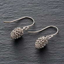 Load image into Gallery viewer, Rhodium Pine Cone Earrings with French Hooks