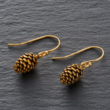 Load image into Gallery viewer, Vintage Gold Pine Cone Earrings with French Hooks