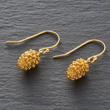 Load image into Gallery viewer, Gold Pine Cone Earrings with French Hooks