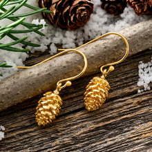 Load image into Gallery viewer, Gold Pine Cone Earrings with French Hooks