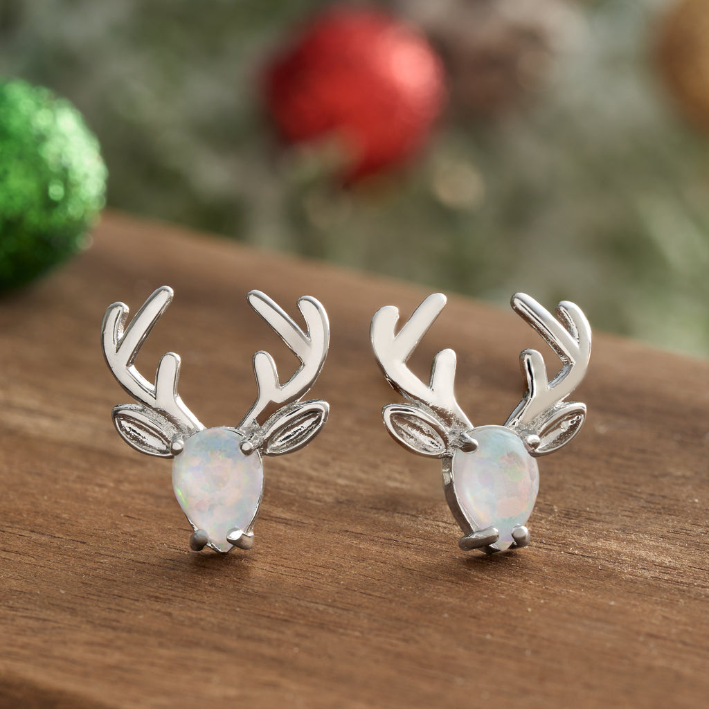 White Opal Reindeer Studs