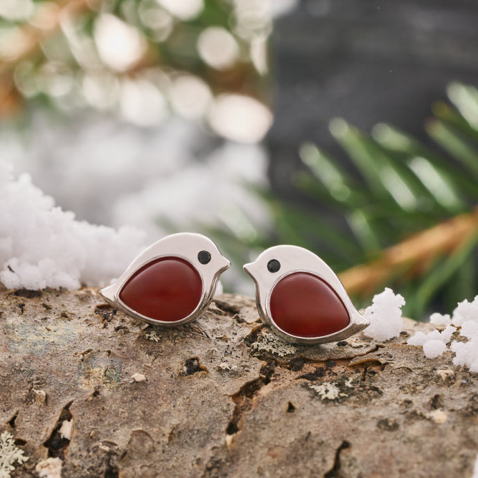 Sterling Silver Carnelian Gemstone Birdie Studs