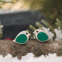 Load image into Gallery viewer, Sterling Silver Green Agate Gemstone Birdie Studs