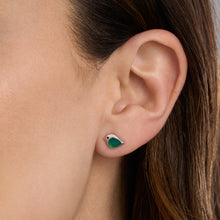 Load image into Gallery viewer, Sterling Silver Green Agate Gemstone Birdie Studs