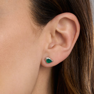 Sterling Silver Green Agate Gemstone Birdie Studs