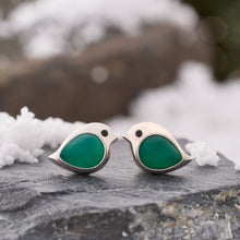 Load image into Gallery viewer, Sterling Silver Green Agate Gemstone Birdie Studs