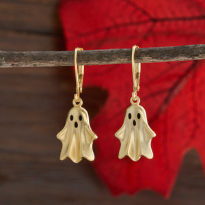 Gold Leverback Spooky Ghost Earrings