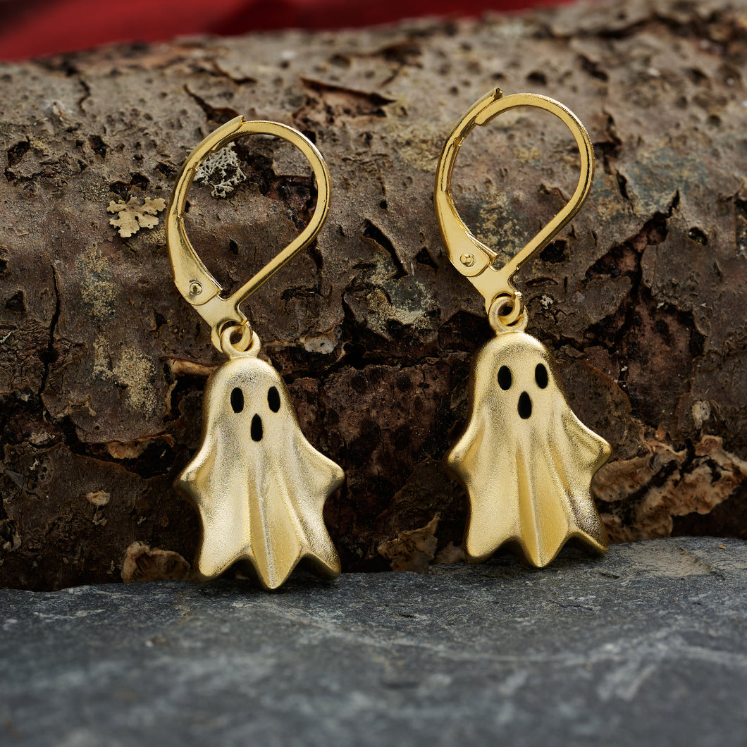 Gold Leverback Spooky Ghost Earrings