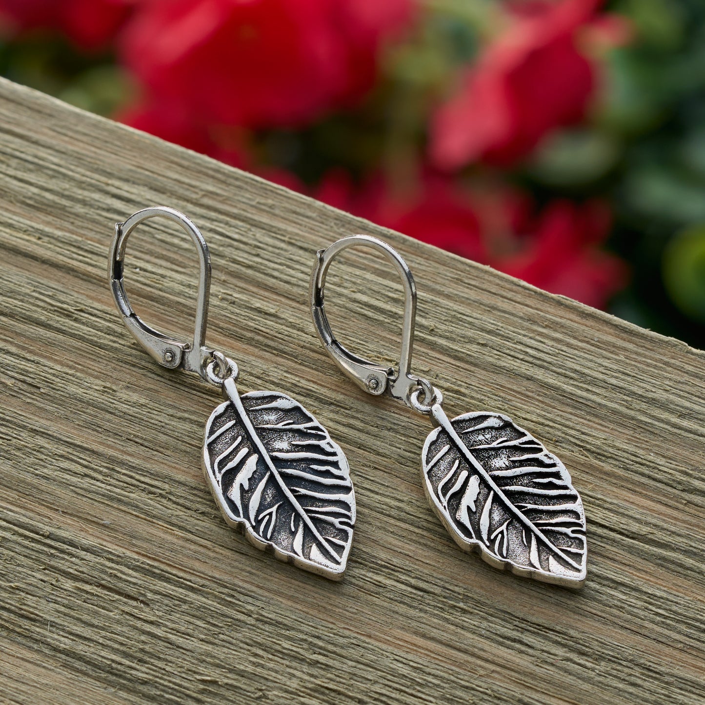 Leverback Vintage Beech Leaf Earrings