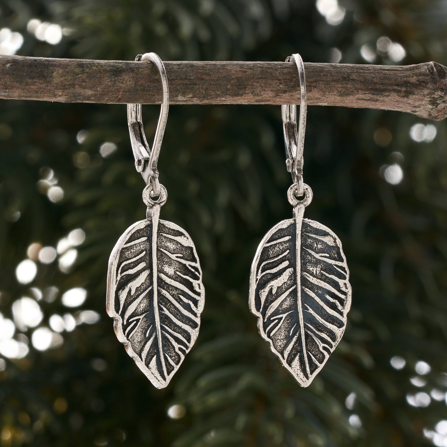 Leverback Vintage Beech Leaf Earrings