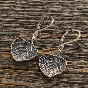 Leverback Vintage Heart Leaf Earrings