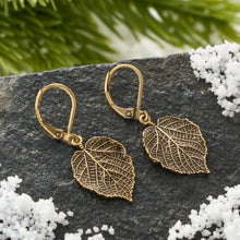 Load image into Gallery viewer, Gold Leverback Vintage Birch Leaf Earrings