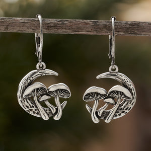 Leverback Triple Mushroom Moon Earrings