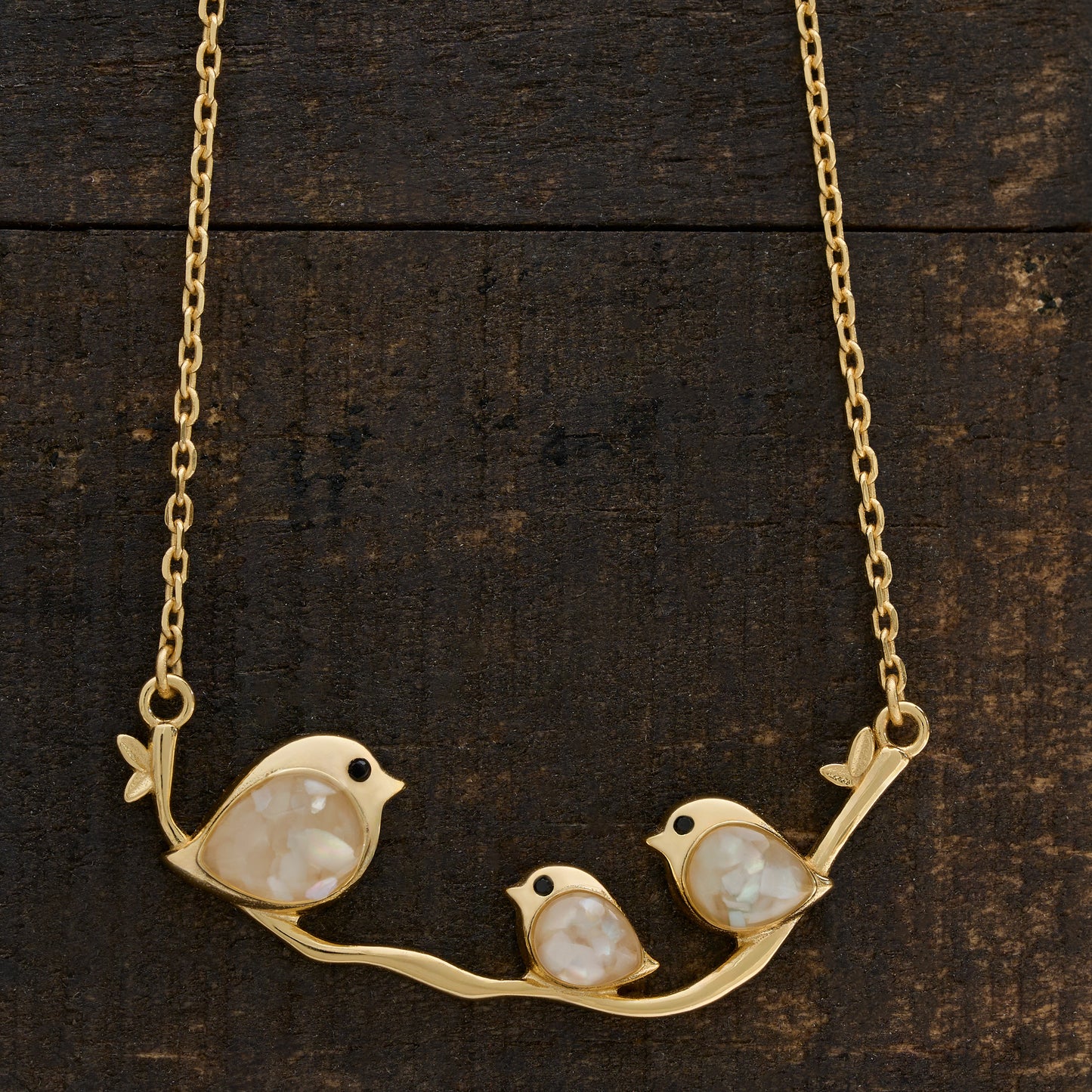 Gold Triple Mother of Pearl Birdie Branch Necklace