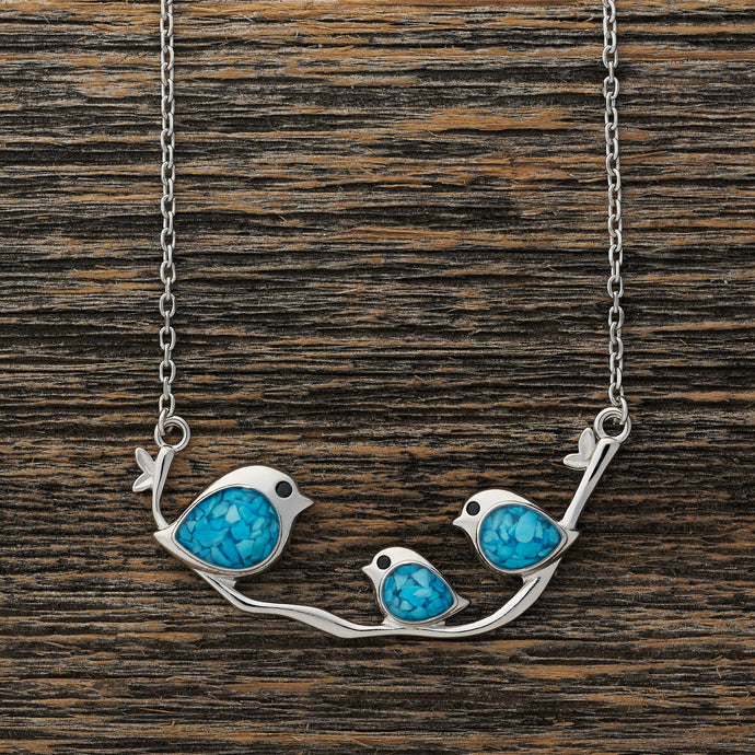 Triple Turquoise Birdie Branch Necklace