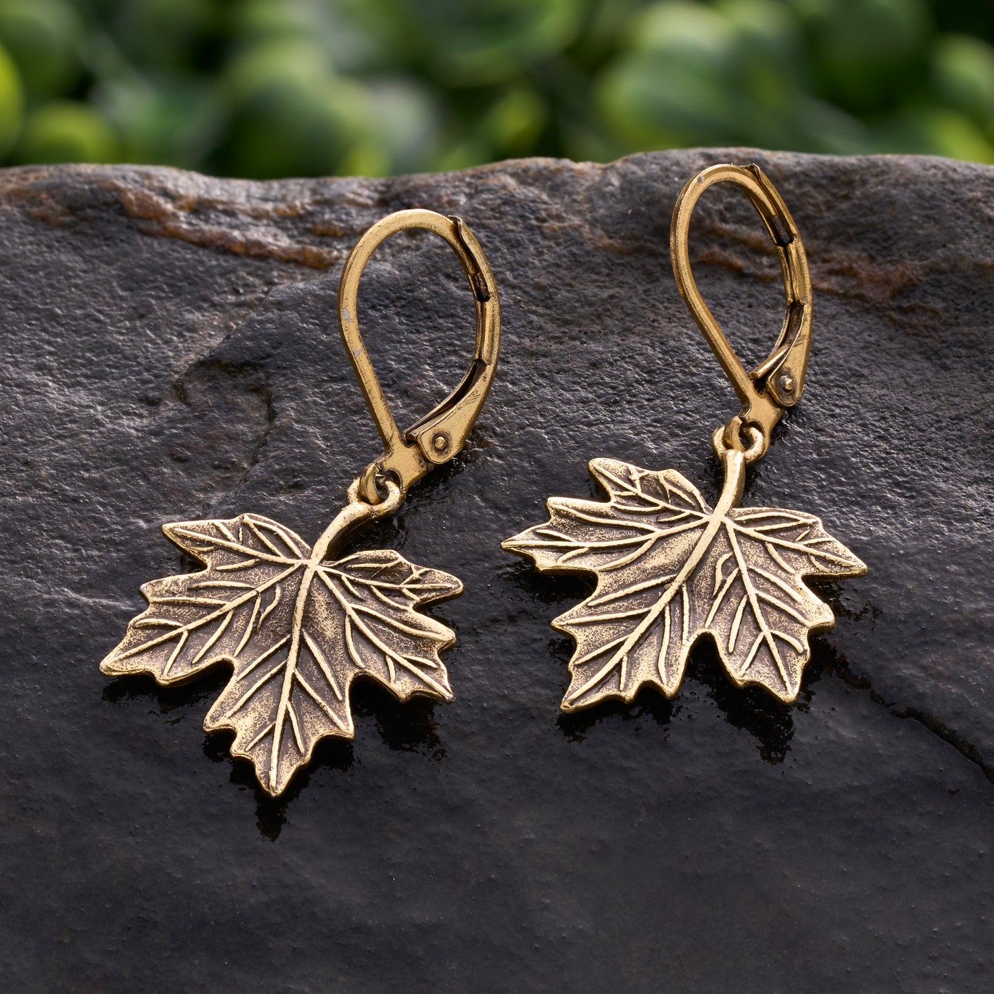 Gold Leverback Vintage Maple Leaf Earrings