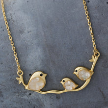 Load image into Gallery viewer, Gold Triple Mother of Pearl Birdie Branch Necklace