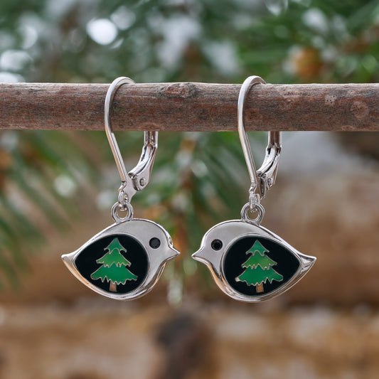 Leverback Evergreen Birdie Earrings