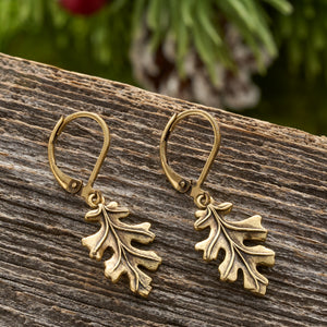 Gold Leverback Vintage Oak Leaf Earrings