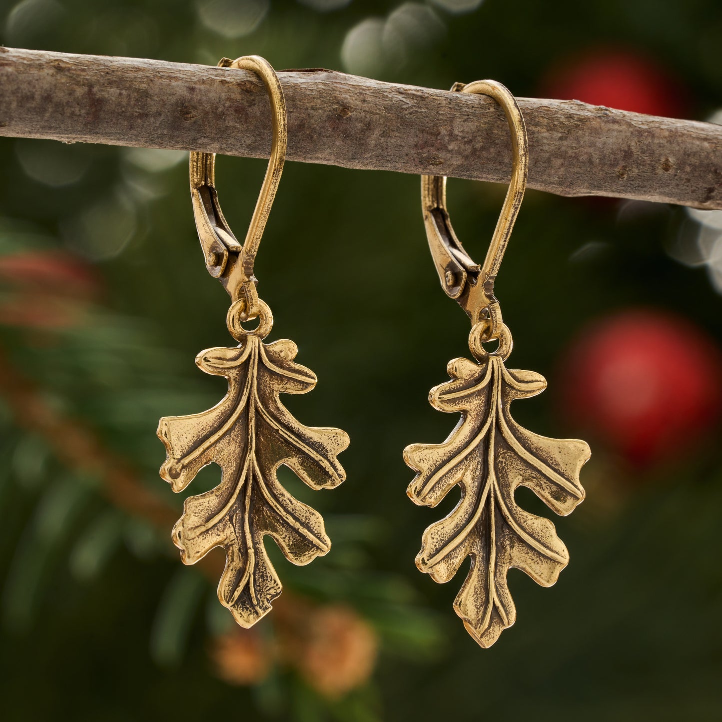 Gold Leverback Vintage Oak Leaf Earrings