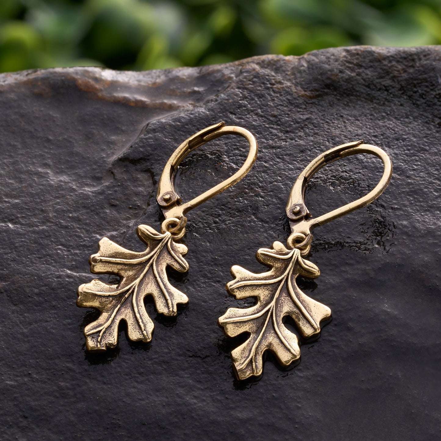 Gold Leverback Vintage Oak Leaf Earrings