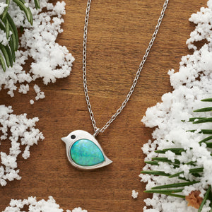 Sterling Silver Opal Birdie Necklace Gift Set