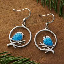 Load image into Gallery viewer, Blue Glass Birdie Branch Earrings