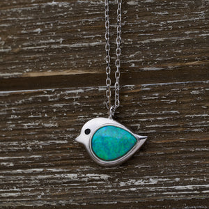 Sterling Silver Opal Birdie Necklace Gift Set