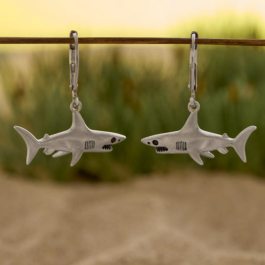 Leverback Shark Earrings