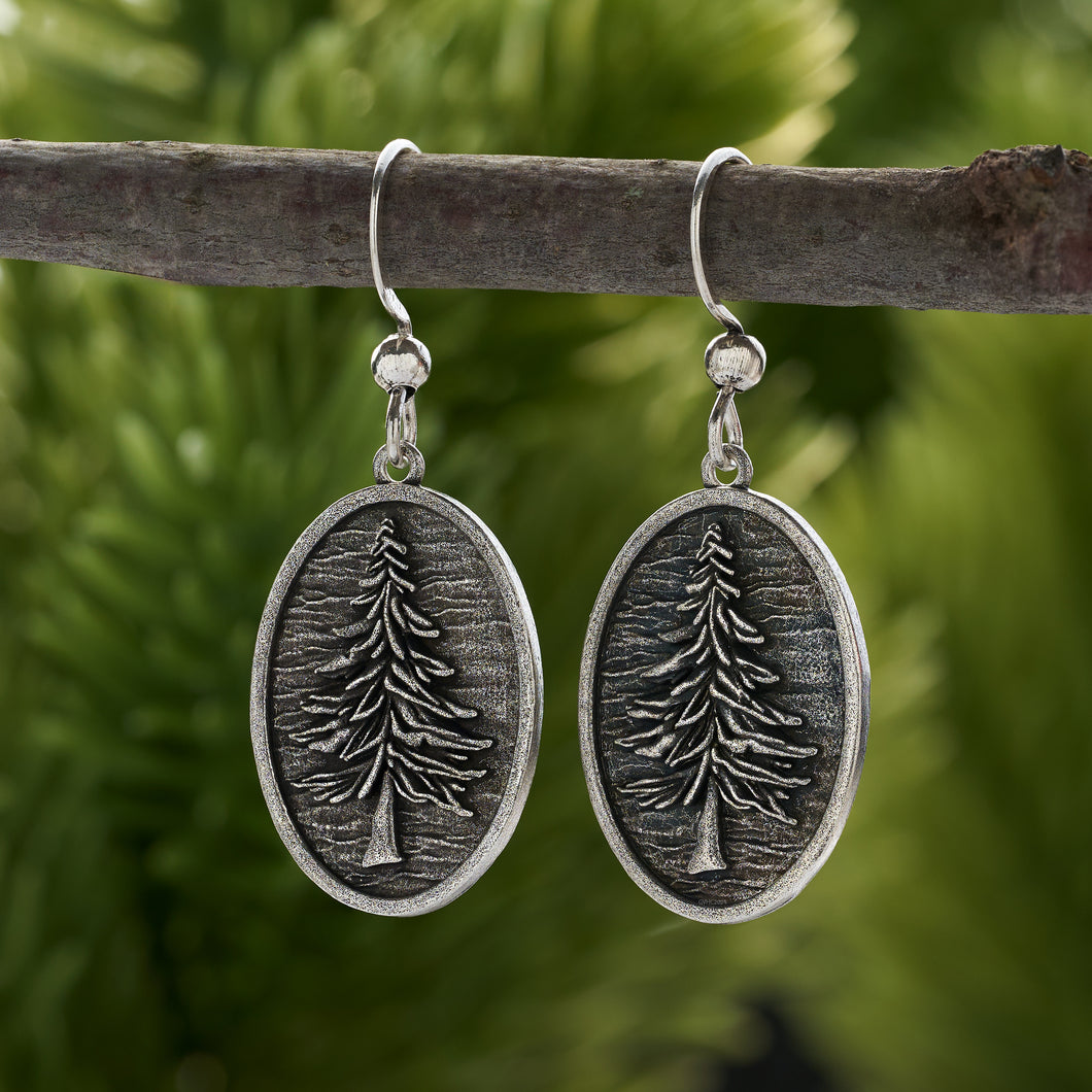 Vintage Oval Pine Tree Earrings