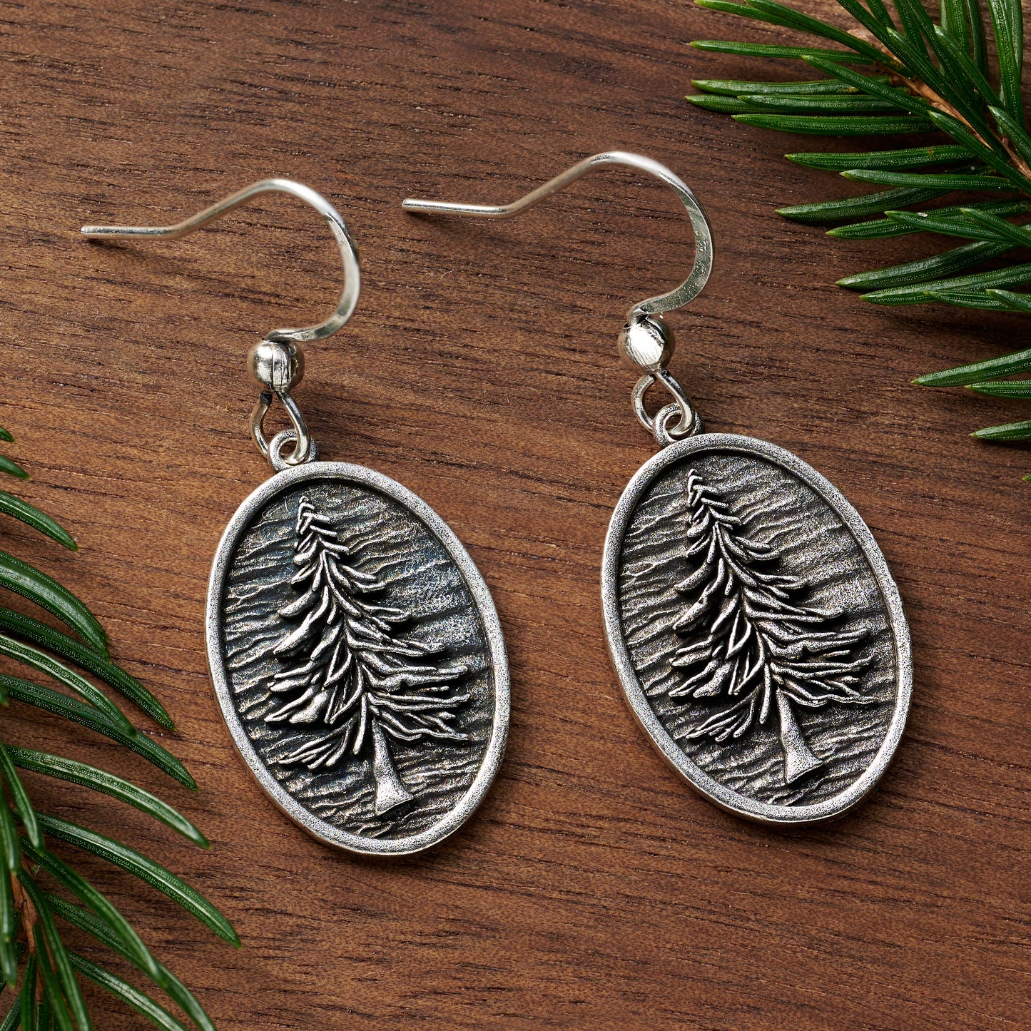 Vintage Oval Pine Tree Earrings