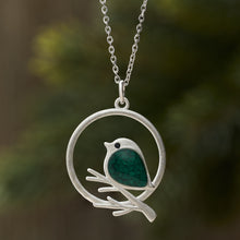 Load image into Gallery viewer, Green Glass Birdie Branch Necklace