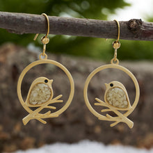 Load image into Gallery viewer, Gold Cream Glass Birdie Branch Earrings