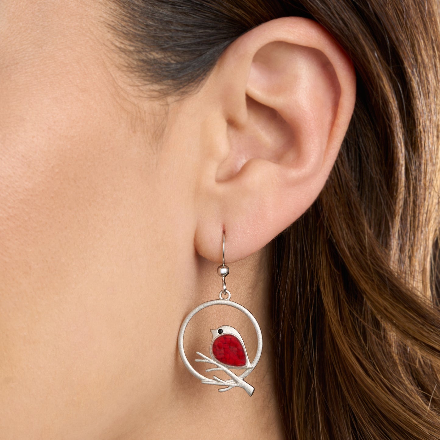 Red Glass Birdie Branch Earrings