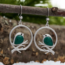 Load image into Gallery viewer, Green Glass Birdie Branch Earrings