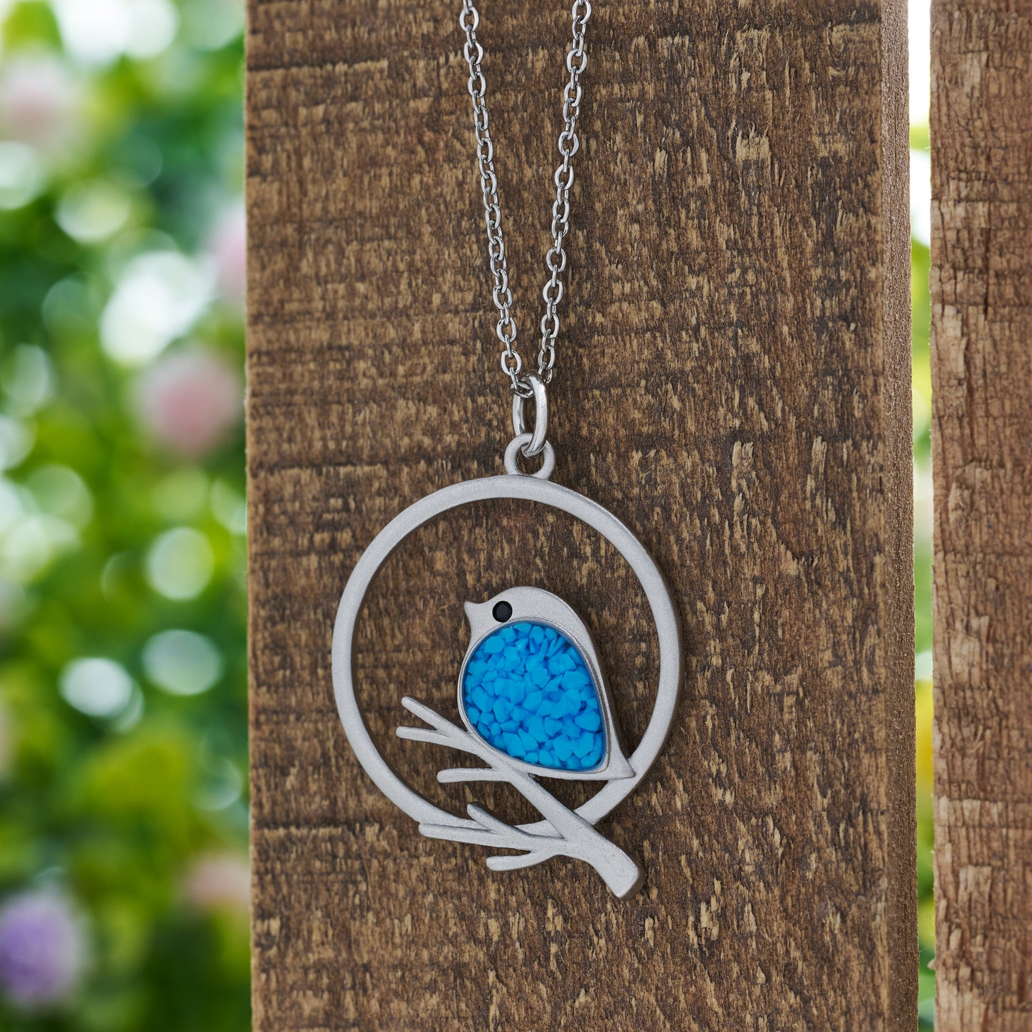 Blue Glass Birdie Branch Necklace