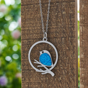Blue Glass Birdie Branch Necklace