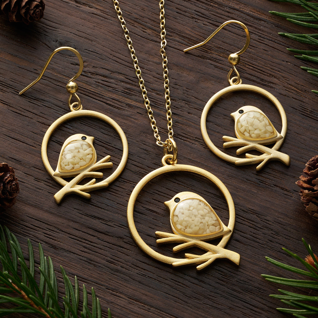 Gold Cream Glass Birdie Branch Gift Set