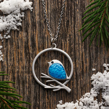 Load image into Gallery viewer, Blue Glass Birdie Branch Necklace