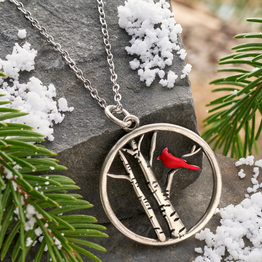 Red Cardinal Tree Necklace