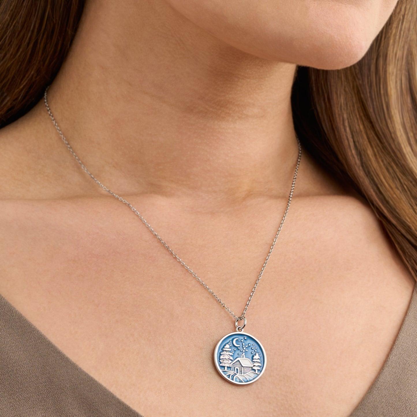 Snowy Forest Cabin Necklace