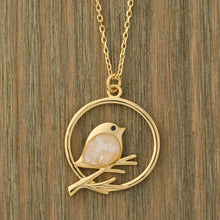 Load image into Gallery viewer, Gold Mother of Pearl Birdie Branch Necklace