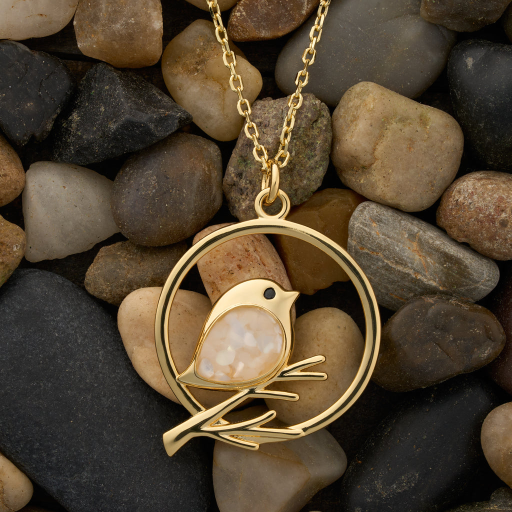 Gold Mother of Pearl Birdie Branch Necklace