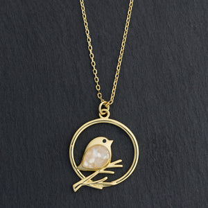 Gold Mother of Pearl Birdie Branch Necklace