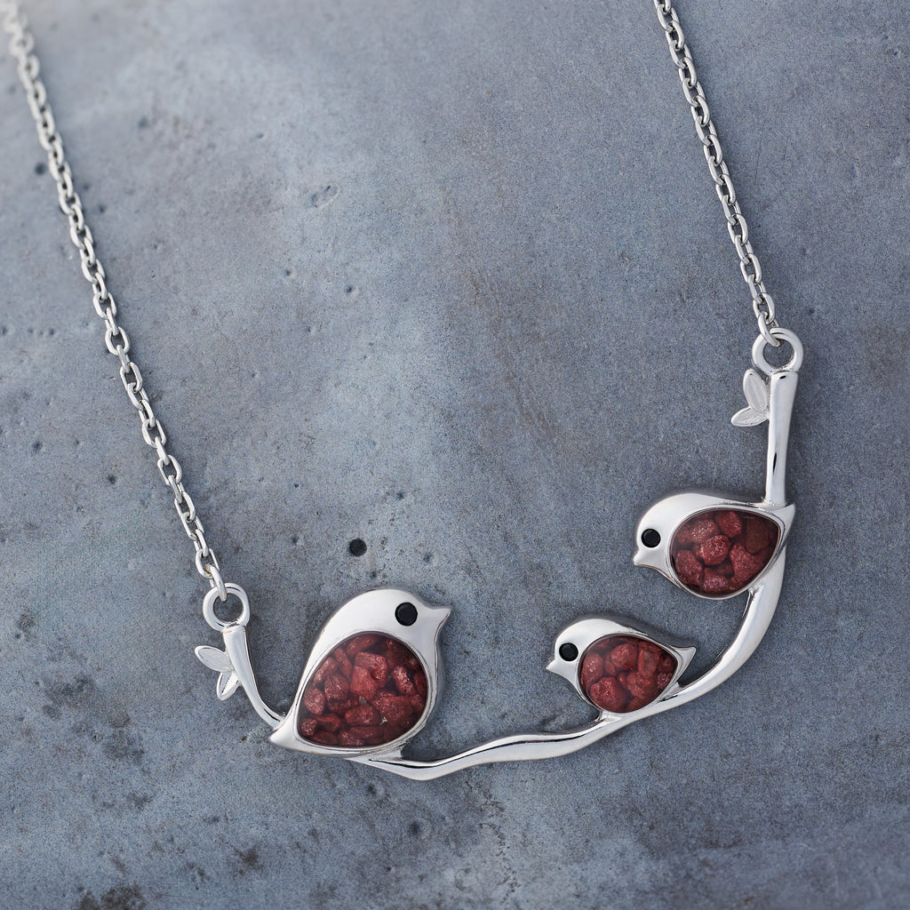 Triple Cinnabar Birdie Branch Necklace